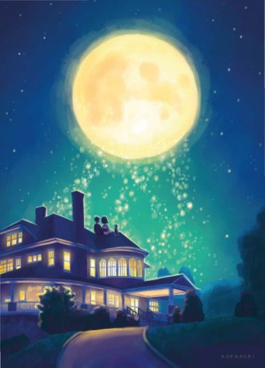 An Illustratiors Dream Wedding brides-illustration-of-couple-on-tarrywile-roof-under-dream-moon